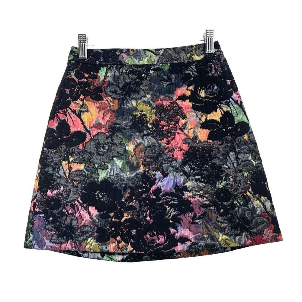 Alice + Olivia Riley jacquard Floral High Waist Rainbow Flower Mini Skirt Sz 0